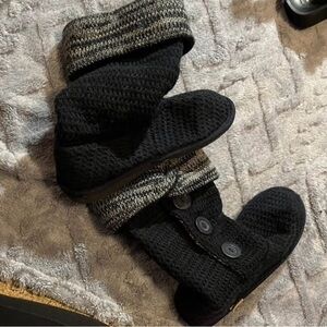 Muk Luks Black and Gray Knit Boots